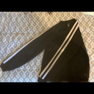 Black racer stripe zip-up coat